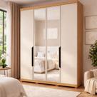 Guarda Roupa Solteiro com Espelho 4 Portas 100% MDF Off White e Carvalho Barcelona