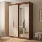 Guarda Roupa Solteiro com Espelho 4 Portas 2 Gavetas 100% MDF Manila Carvalho Vermontt/Off White