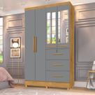 Guarda Roupa Solteiro com Espelho 4 Portas 3 Gavetas Tokio