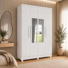 Guarda Roupa Solteiro com Espelho e pés 4 Portas 2 Gavetas 133cm Amsterdam