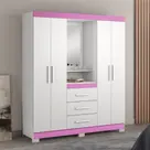 Guarda Roupa Solteiro com Espelho e Pés 4 Portas 3 Gavetas NT5015 Notável Móveis