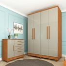 Guarda Roupa Solteiro com pés 4 Portas 2 Gavetas 133cm Amsterdam