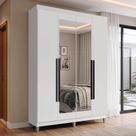 Guarda-Roupa Solteiro com Pés 4 Portas Batentes com Espelho Branco/Branco/Preto Venus Madesa Guarda-Roupa Solteiro com Pés 4 Portas Batentes com Espelho Branco/Branco/Preto Venus Madesa
