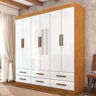 Guarda-Roupa Solteiro Denver 6 Portas 6 Gavetas com Espelho Cinamomo/Branco - Carioca Móveis