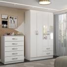 Guarda-Roupa Solteiro Eden 4 Portas 2 Gavetas e Espelho com Cômoda 5 Gavetas Branco - Panorama Móveis