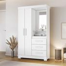 Guarda-Roupa Solteiro Formate 2 Portas 3 Gavetas com Espelho Flex Branco/Rosa - Pnr Móveis