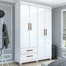 Guarda-Roupa Solteiro Genova 4 Portas 2 Gavetas 22112 Branco - Carioca Móveis Guarda-Roupa Solteiro Genova 4 Portas 2 Gavetas 22112 Branco - Carioca Móveis
