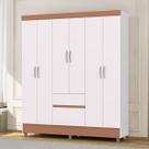Guarda Roupa Solteiro Ideal 6 Portas 2 Gavetas Branco e Camarim - Vila Rica