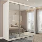 Guarda-Roupa Solteiro Ilhabela 3 Portas de Correr 4 Gavetas Espelhado Branco - Panorama Móveis