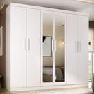 Guarda-Roupa Solteiro Lancaster 6 Portas 3 Gavetas 100% Mdf com Espelho Branco - Panorama Móveis