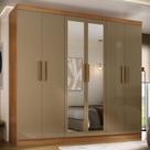 Guarda-Roupa Solteiro Lancaster 6 Portas 3 Gavetas 100% Mdf com Espelho Cinamomo/Cappuccino - Panorama Móveis