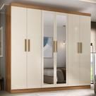 Guarda-Roupa Solteiro Lancaster 6 Portas 3 Gavetas 100% Mdf com Espelho Cinamomo/Off White - Panorama Móveis Guarda-Roupa Solteiro Lancaster 6 Portas 3 Gavetas 100% Mdf com Espelho Cinamomo/Off White - Panorama Móveis