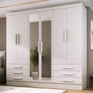 Guarda-Roupa Solteiro Lancaster 6 Portas 6 Gavetas 100% com Espelho Mdf Branco - Panorama Móveis
