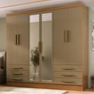 Guarda-Roupa Solteiro Lancaster 6 Portas 6 Gavetas 100% Mdf com Espelho Cinamomo/Cappuccino - Panorama Móveis Guarda-Roupa Solteiro Lancaster 6 Portas 6 Gavetas 100% Mdf com Espelho Cinamomo/Cappuccino - Panorama Móveis