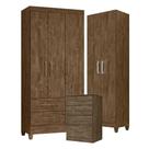 Guarda Roupa Solteiro Lima Com Cômoda Ms913 E Armário Multiuso New íris Castanho Wood - Moval