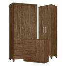 Guarda Roupa Solteiro Lima com Cômoda Vênus e Armário Multiuso New Íris Castanho Wood Moval