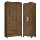 Guarda Roupa Solteiro Lima E Armário Multiuso New Iris Castanho Wood - Moval