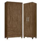 Guarda Roupa Solteiro Lima e Armário Multiuso New Iris Castanho Wood - Moval
