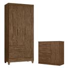 Guarda Roupa Solteiro Lima e Cômoda Vênus Castanho Wood Flex Moval