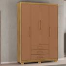 Guarda Roupa Solteiro Linna 150cm 4 Portas de Bater 3 Gavetas Nature/Terracota G98 - Gran Belo
