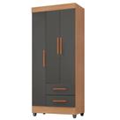 Guarda Roupa Solteiro Lite 3 Portas Nature Cinza - Móveis Leão
