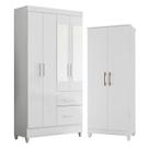 Guarda Roupa Solteiro Madri com Espelho e Armário Multiuso Jade Branco Brilho Moval