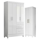 Guarda Roupa Solteiro Madri com Espelho e Armário Multiuso New Íris Branco Brilho - Moval