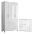 Guarda Roupa Solteiro Madri com espelho e Cômoda Vênus Branco Flex Moval