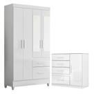 Guarda Roupa Solteiro Madri Com Espelho E Cômoda Vênus Branco - Moval