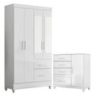 Guarda Roupa Solteiro Madri com espelho e Cômoda Vênus com pés Branco Flex Moval
