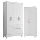 Guarda Roupa Solteiro Madri e Armário Multiuso Jade Branco Brilho Moval