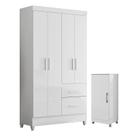 Guarda Roupa Solteiro Madri e Armário Multiuso Lírio Branco Brilho Moval Guarda Roupa Solteiro Madri e Armário Multiuso Lírio Branco Brilho Moval