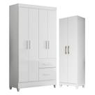 Guarda Roupa Solteiro Madri e Armário Multiuso New Íris Branco Brilho - Moval