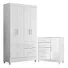 Guarda Roupa Solteiro Madri e Cômoda Vênus com pés Branco Flex Moval