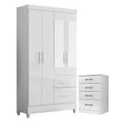 Guarda Roupa Solteiro Madri Flex com espelho e Cômoda MS913 Branco Brilho Moval