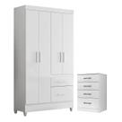 Guarda Roupa Solteiro Madri Flex e Cômoda MS913 Branco Brilho Moval