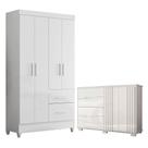 Guarda Roupa Solteiro Madri Flex E Cômoda Texas Branco Brilho - Moval