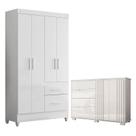Guarda Roupa Solteiro Madri Flex e Cômoda Texas Branco Brilho Moval