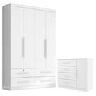 Guarda Roupa Solteiro Maximus Plus 4 portas com Cômoda Sapateira Genova Plus Branco-Zanzini