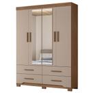 Guarda Roupa Solteiro Miami 4 Portas Carvalho Fendi com Espelho - Moval