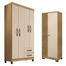 Guarda Roupa Solteiro Modena 4 Portas E Armário Multiuso Versatile Carvalho Americano Off White - Incorplac