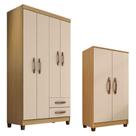 Guarda Roupa Solteiro Modena Com 4 Portas E Armário Multiuso Egito Carvalho Americano Off White - Incorplac