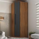 Guarda-Roupa Solteiro Modulado Lugano 1 Porta 2 Prateleiras Nogal/Grafite - Hecol Móveis