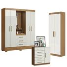 Guarda Roupa Solteiro Paris 2045150 com Armário Multiuso 2 Portas 2000191 e Cômoda Sapateira Milão 2014145 Atacama Off White - Aramóveis