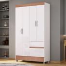 Guarda Roupa Solteiro Pequeno Ideal 4 Portas 2 Gavetas Branco Camarim - Vila Rica