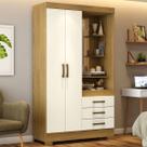Guarda-Roupa Solteiro Pequin 2 Portas 3 Gavetas com Espelho Nature/Off White - Briz