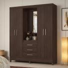 Guarda-Roupa Solteiro Pérsia 4 Portas 3 Gavetas com Espelho Café Touch - Demóbile