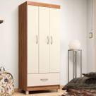 Guarda-Roupa Solteiro Prince 3 Portas 1 Gaveta Amêndola Touch/Off White - Demóbile