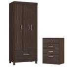 Guarda Roupa Solteiro Prince com Comôda Astral Café - Demóbile