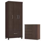 Guarda Roupa Solteiro Prince com Cômoda Montevidéu Café Touch - Demóbile